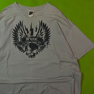 Fox Racing Mens 2XL Gray VTG Y2k T-Shirt Skull Wings Lightning Bolt Motocross